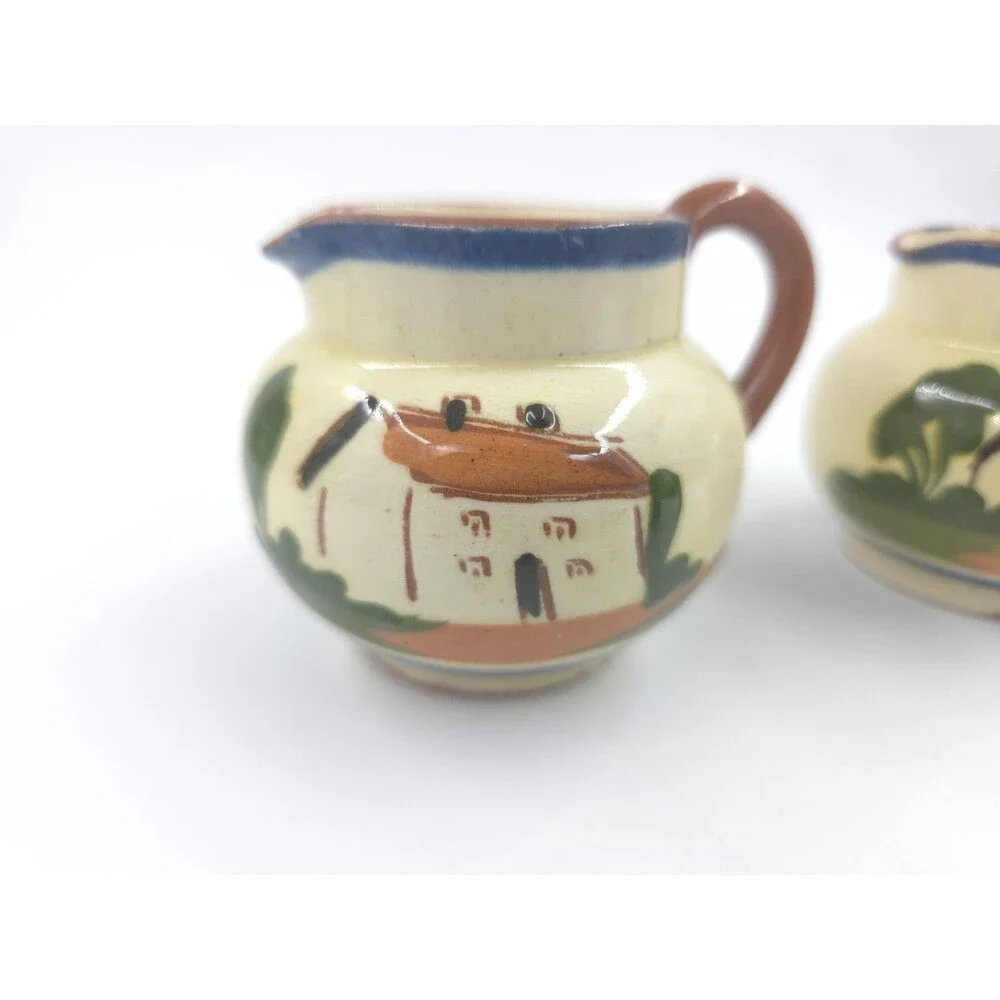 2 Vtg Devon Motto Ware Small Creamer Pitcher Time Ripens All Things Hand Painted
